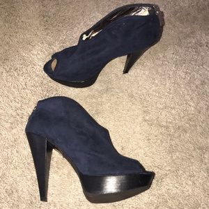 Navy Blue Suede Booties